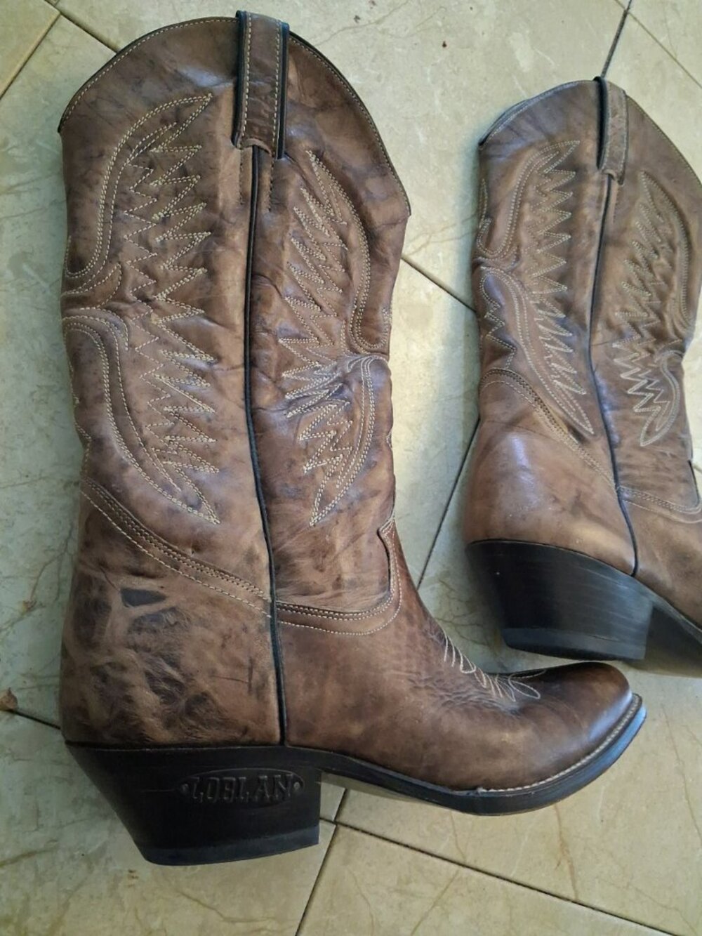 Loblan Brown Leather Cowboy Boots 42 US9 UK8 27cm